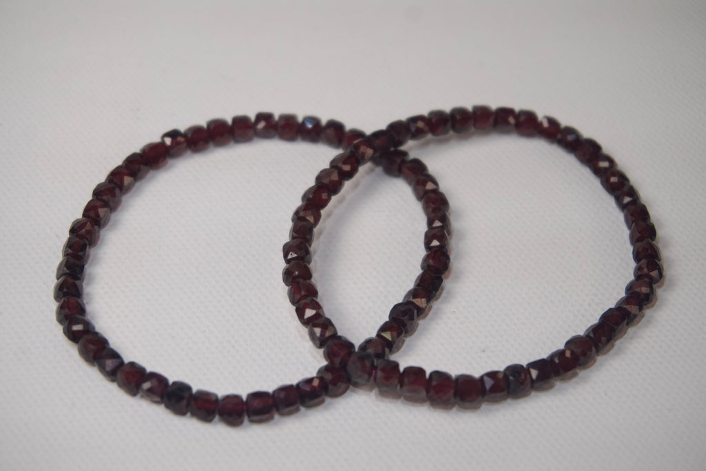 100% Natural Garnet Faceted Gemstone Stretch Bracelet | Genuine Deep Red Garnet Crystal Beaded Bracelet | Handmade Jewelry