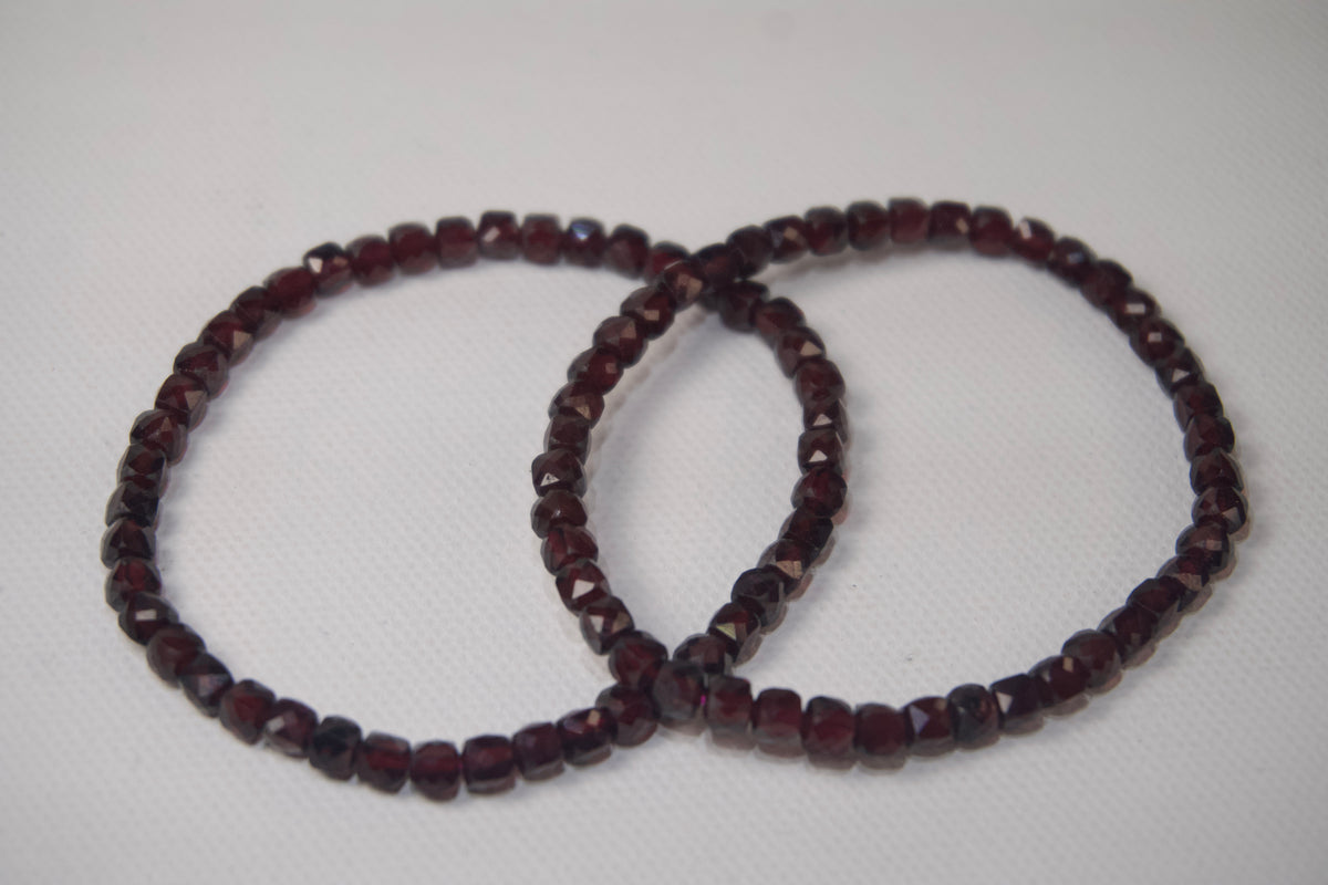 100% Natural Garnet Faceted Gemstone Stretch Bracelet | Genuine Deep Red Garnet Crystal Beaded Bracelet | Handmade Jewelry