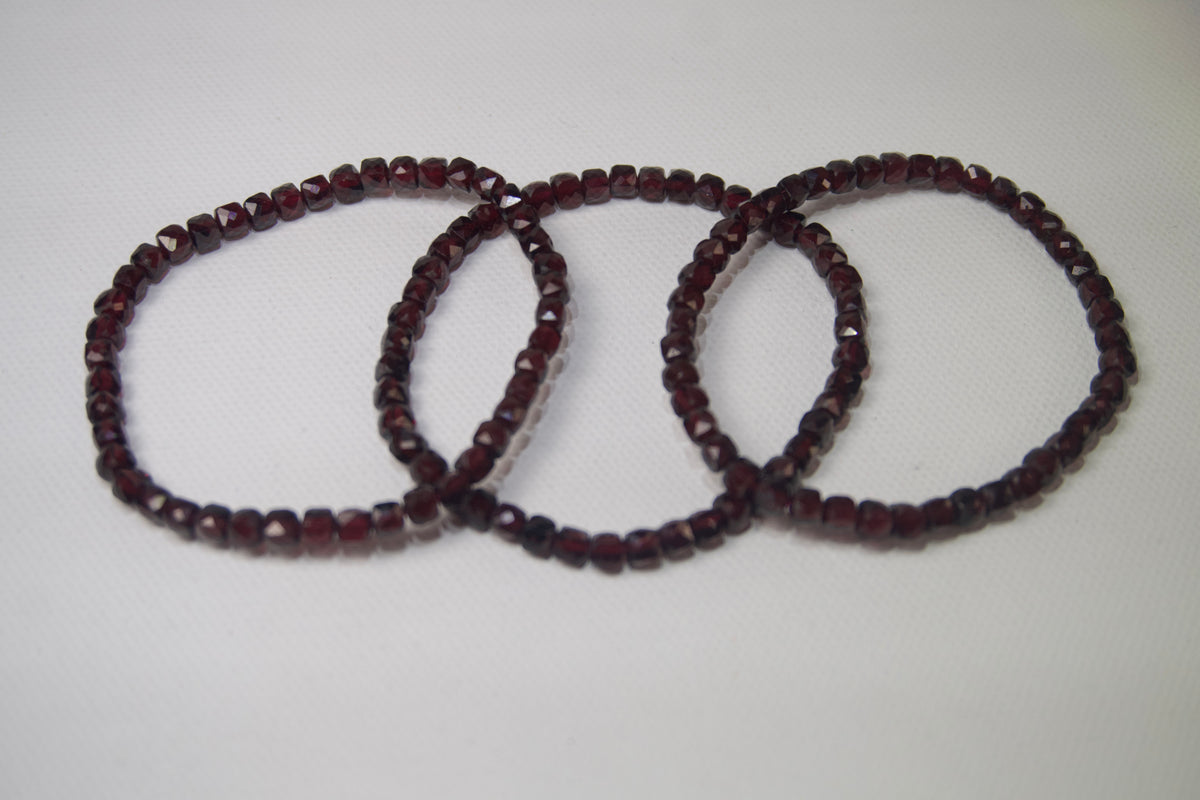 100% Natural Garnet Faceted Gemstone Stretch Bracelet | Genuine Deep Red Garnet Crystal Beaded Bracelet | Handmade Jewelry