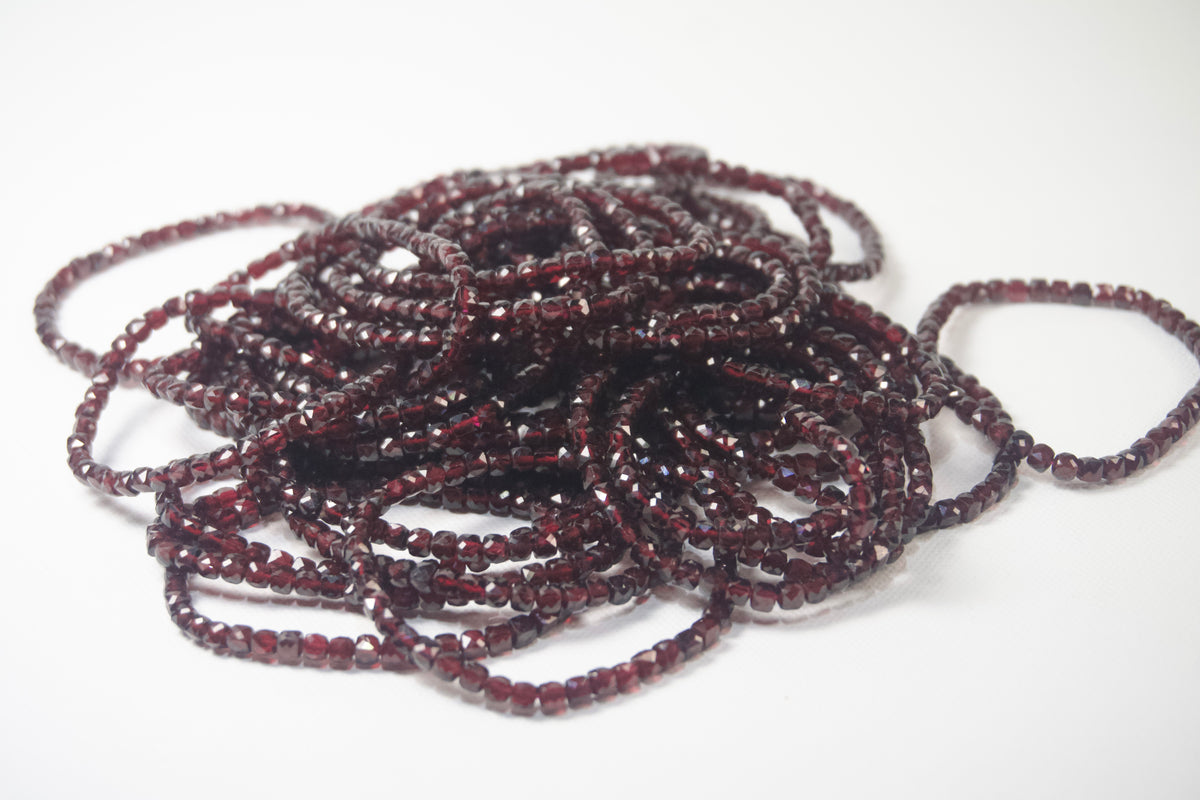 100% Natural Garnet Faceted Gemstone Stretch Bracelet | Genuine Deep Red Garnet Crystal Beaded Bracelet | Handmade Jewelry